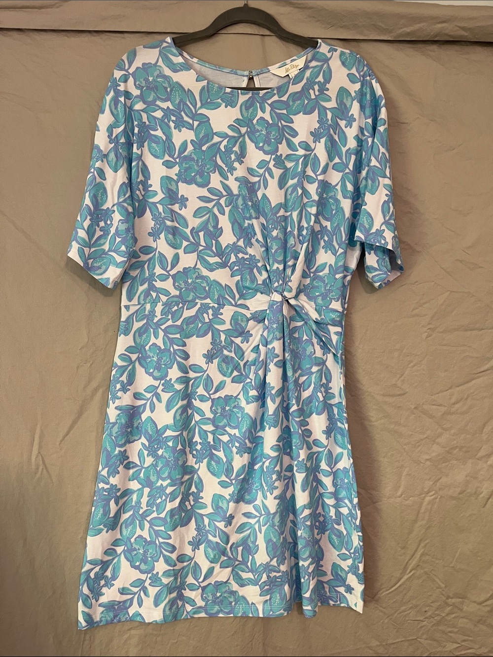 Lilly Pulitzer Blue & White Floral Knot-Front Midi Dress EUC